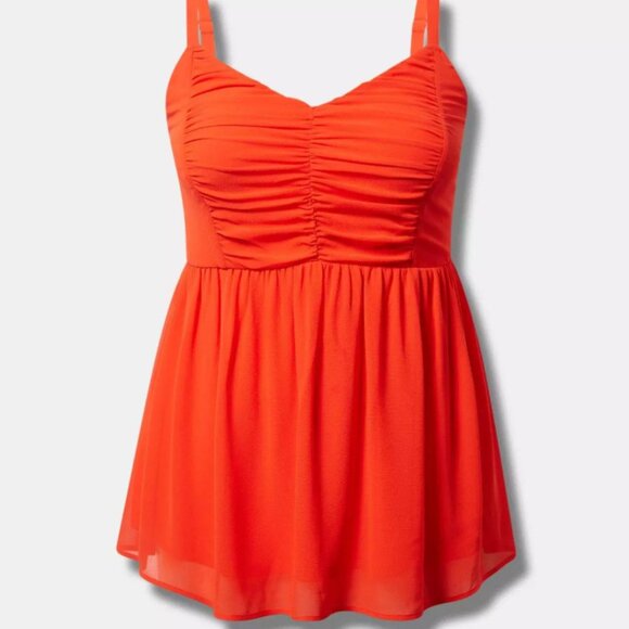 Babydoll Chiffon Shirred V-Neck Tank - Picture 4 of 4